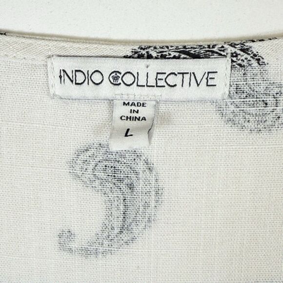 Indio Collective Womens Large Black White Paisley Boho Open Front Shirt Top - Picture 7 of 8